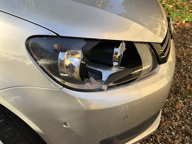 Headlight, Car, Broken headlight, Pigeon in the headlights