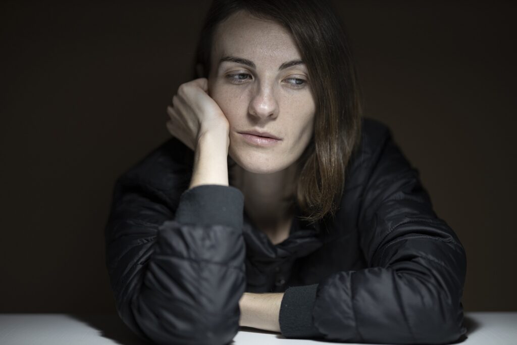 Woman, Tired, Unhappy, Head in hand