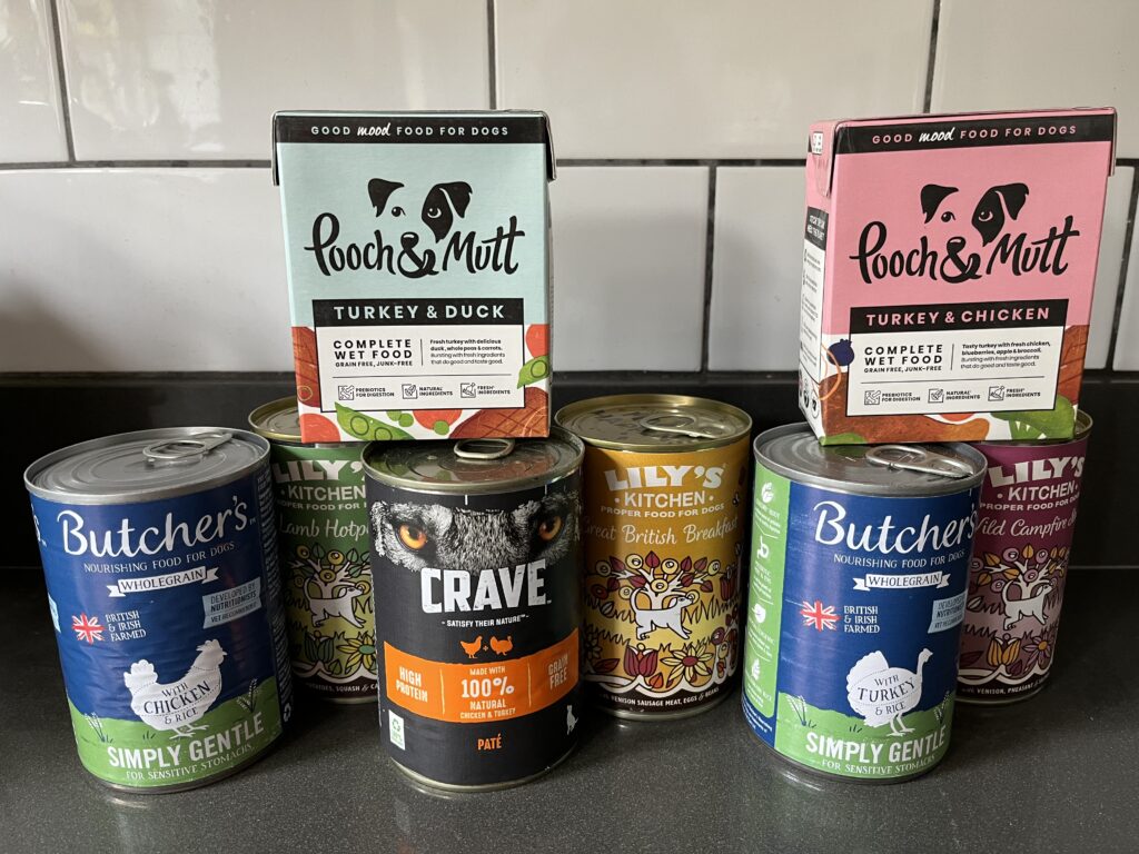 Dog food, Dog food tins, Dog food cartons, Wet dog food