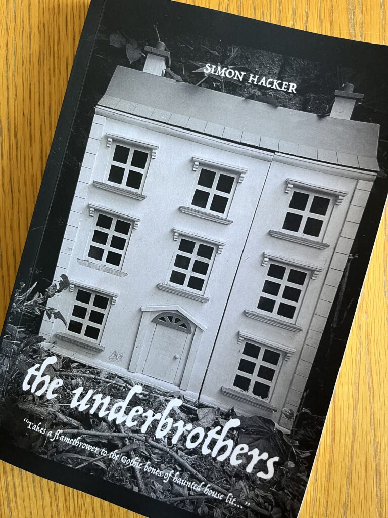 The Underbrothers by Simon Hacker, The Underbrothers, Simon Hacker, Book review, A black book entitled The Underbrothers with a picture of a dolls house on the cover sits on a wooden surface