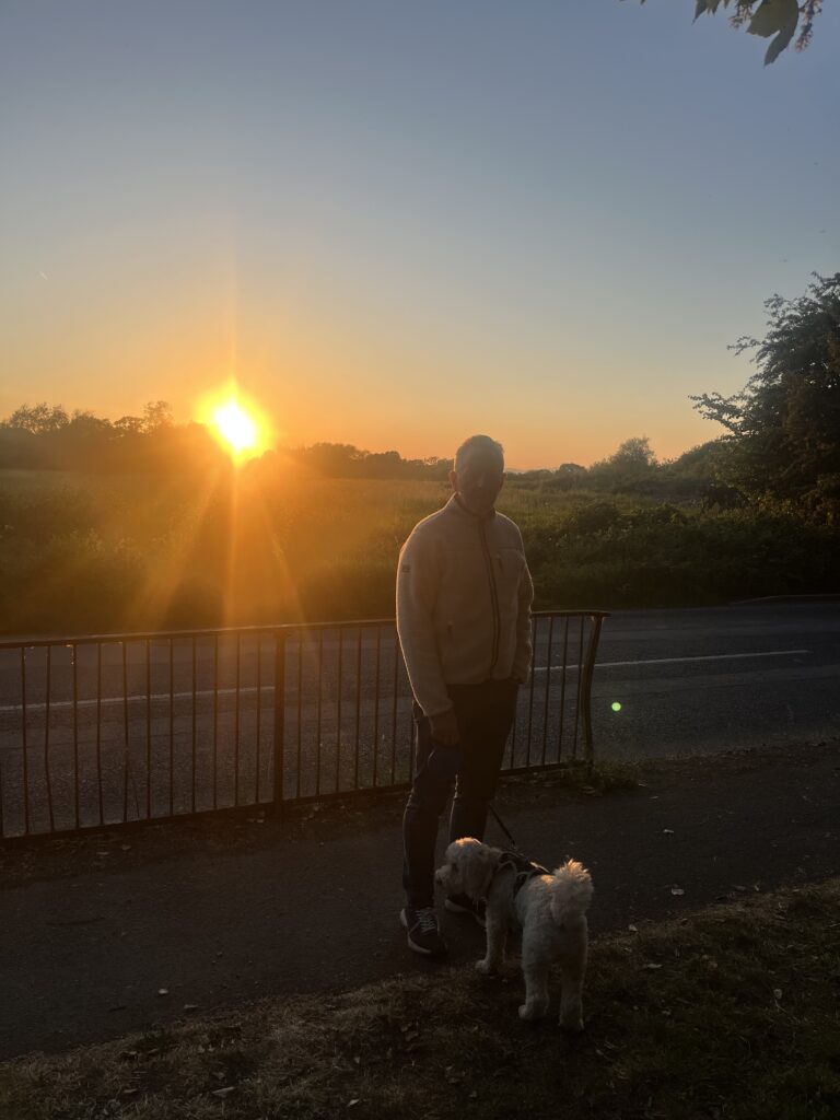 Sunset, Husband, Hetty, Cockapoo, Silent Sunday, My Sunday Photo, A man and a golden cockapoo dog are silhouetted against the sky at sunset