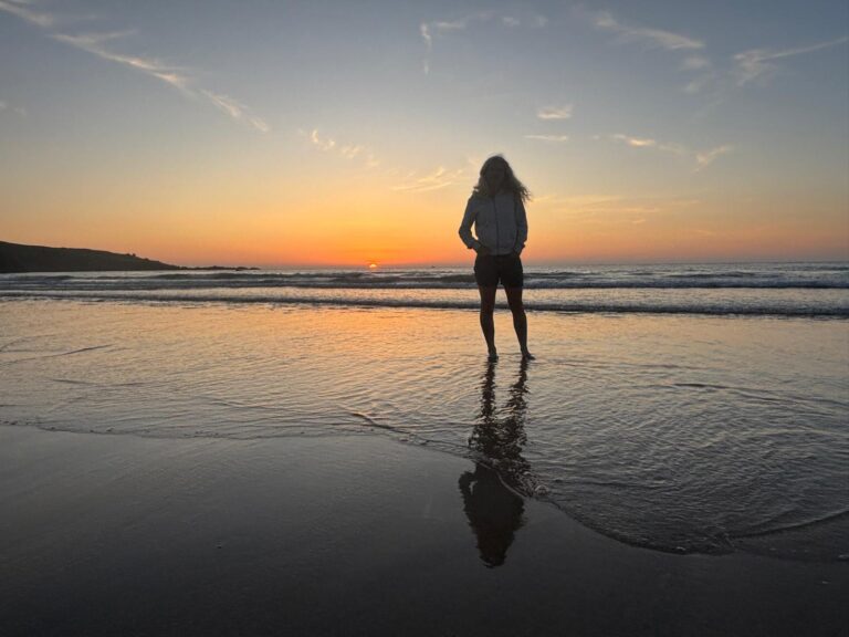 Sunset, St Ives, Beach, Silent Sunday, My Sunday Photo, A woman stands silhouetted in the sea at sunset